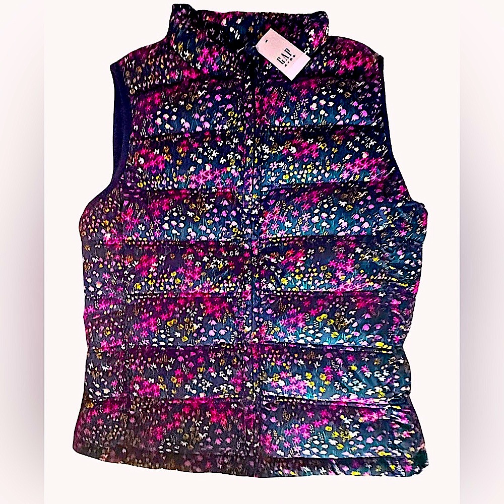 NWT Gap Kids Full Zip Floral Waterproof Puffer Vest Primalift Down Alternative